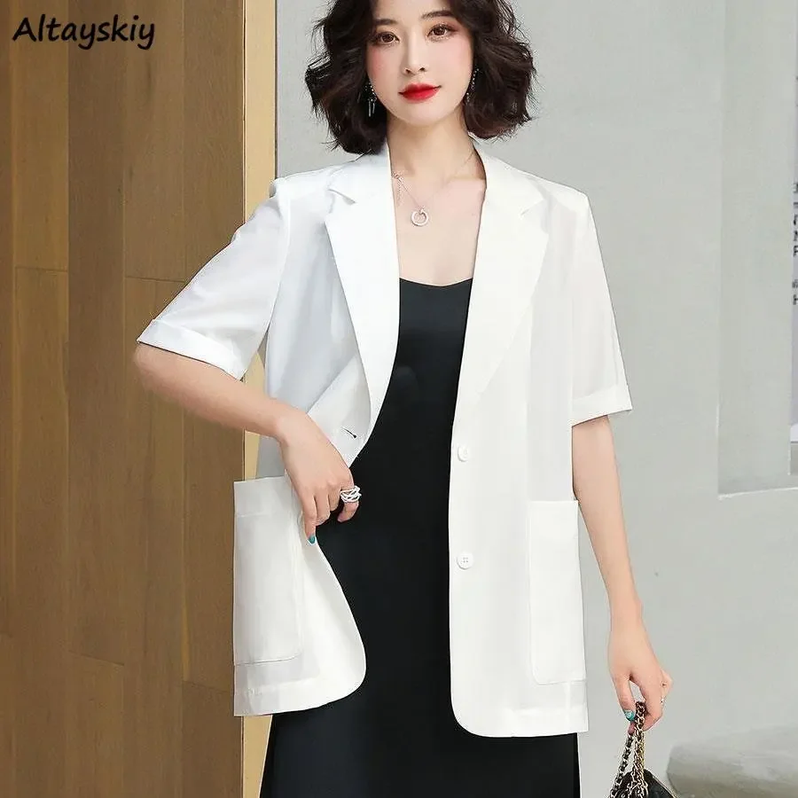 Blazers Women Office Lady Temperament Literary Summer Casual Thin  Minimalist Korean Style Popular Loose All-match Mature