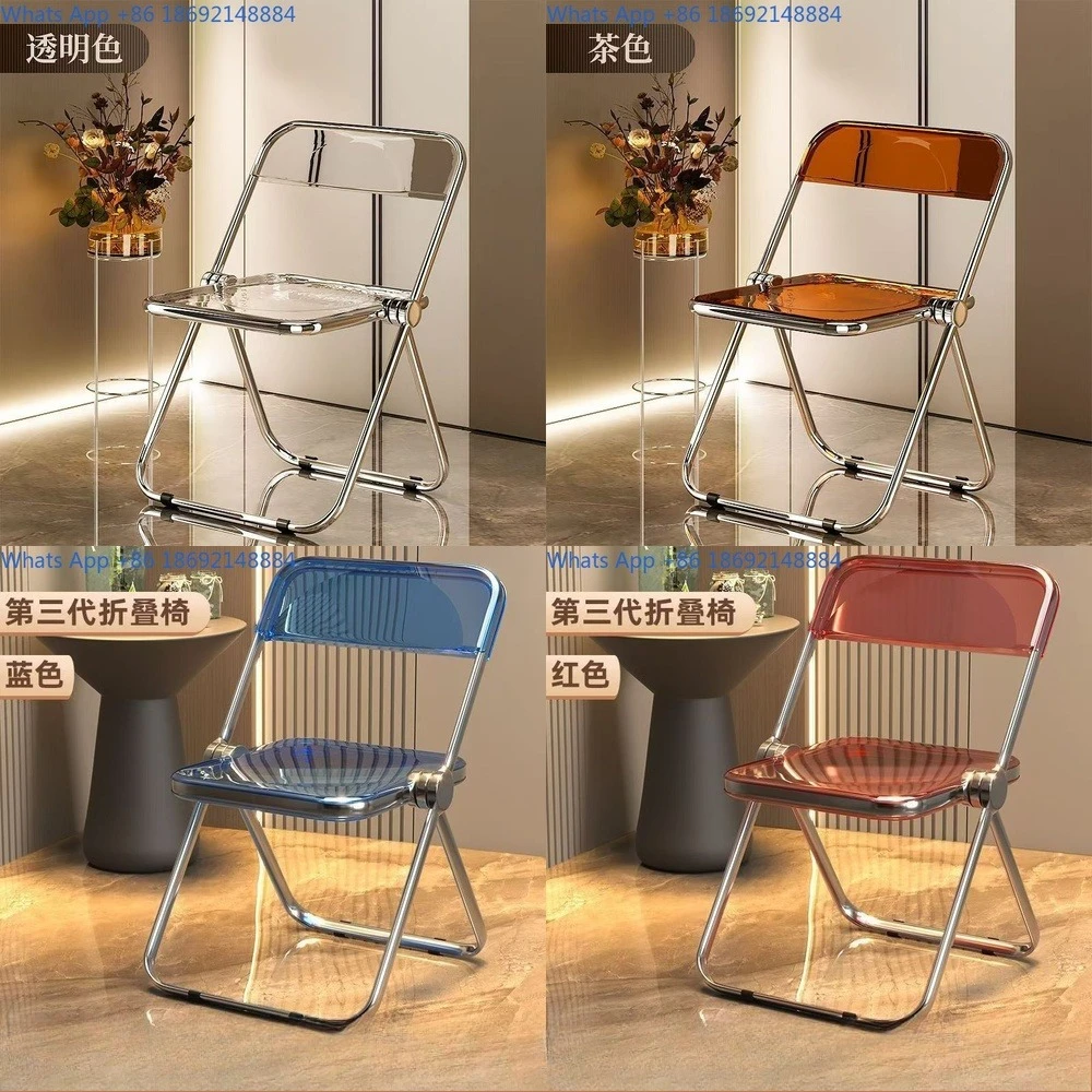 

Clear acrylic folding chair for home use perfect for dining photo shoots in beauty salons and clothing stores lightweight