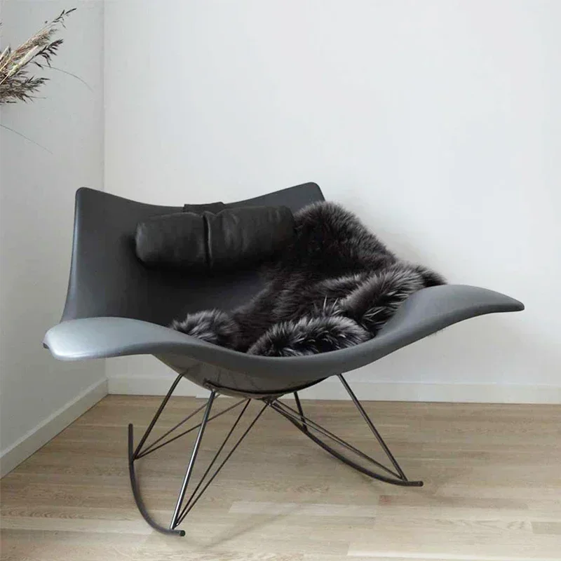 

Italian light luxury rocking chair stainless steel sofa chair living room balcony leather art lazy single leisure chair
