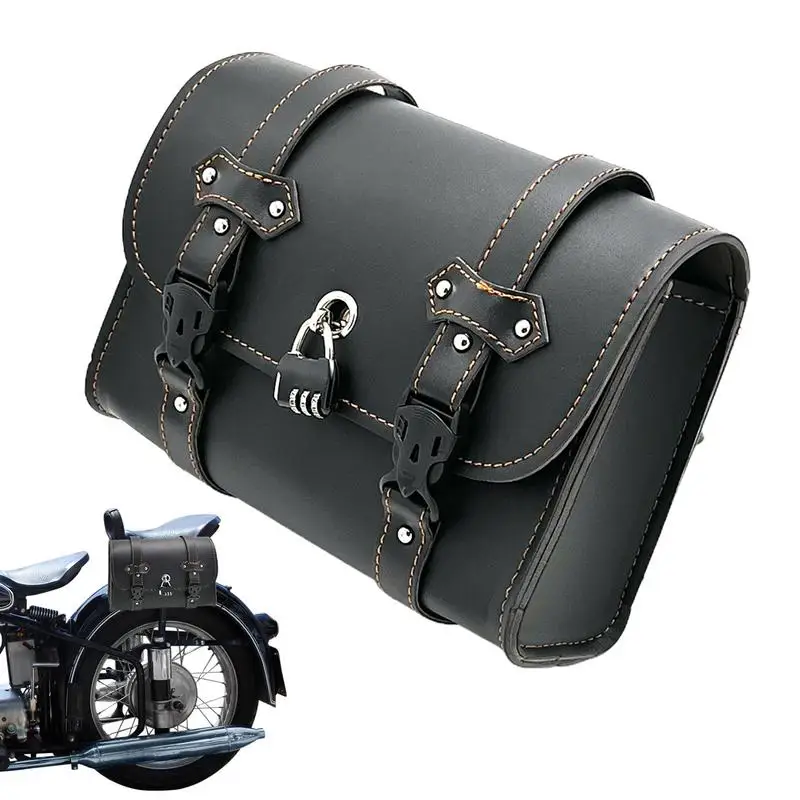 

Motorcycle Tool Bag Leather Retro Motorbike Pouch Handlebar Tool Bag Water-Resistant 2 Straps Fork Bag PU Leather For Bike