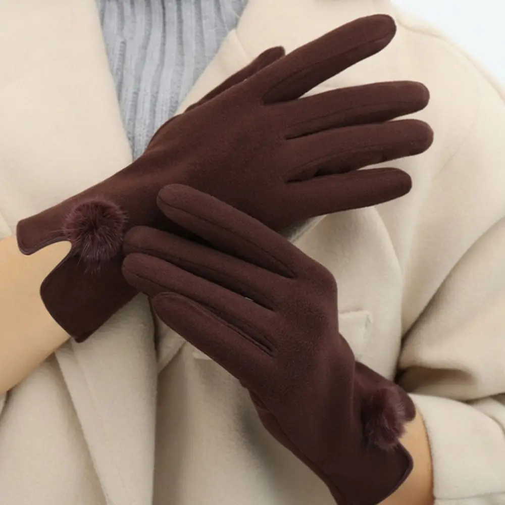 Skiing Velvet Winter Suede Gloves Soft Windproof Pu Leather Gloves Touch Screen Warm Women Cycling Mittens Outdoor