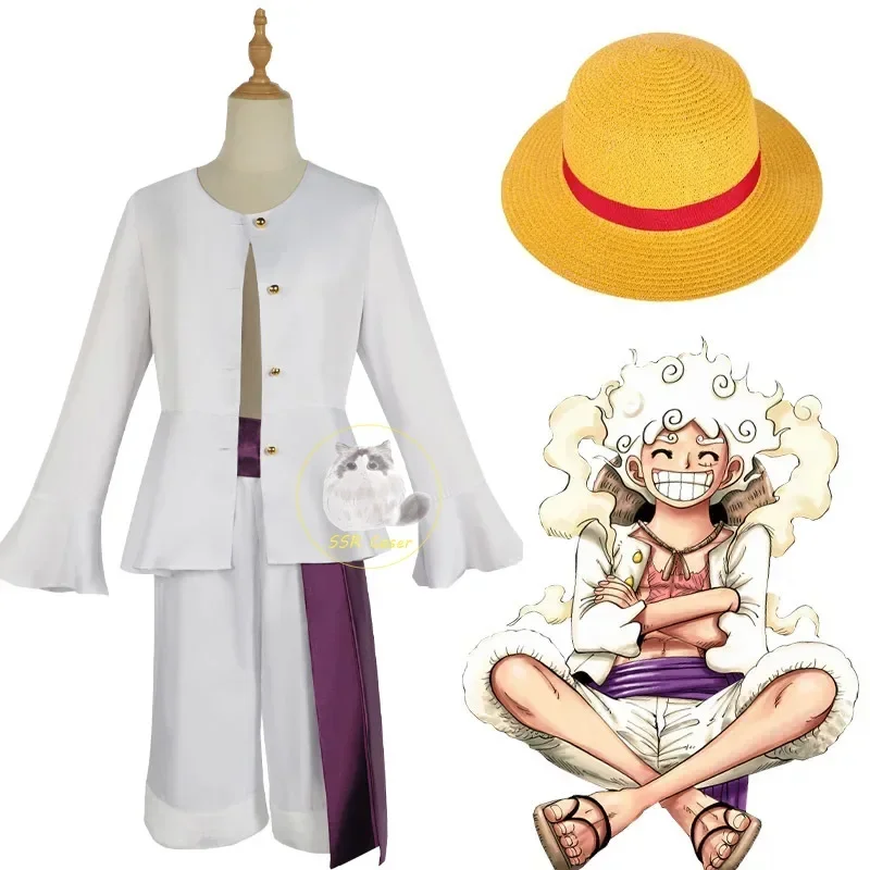 

Anime Monkey D Luffy Cosplay Costume Nika Luffy Cosplay Costume Fifth Gear Helios Nica Wano Country Uniform Hat Halloween Party