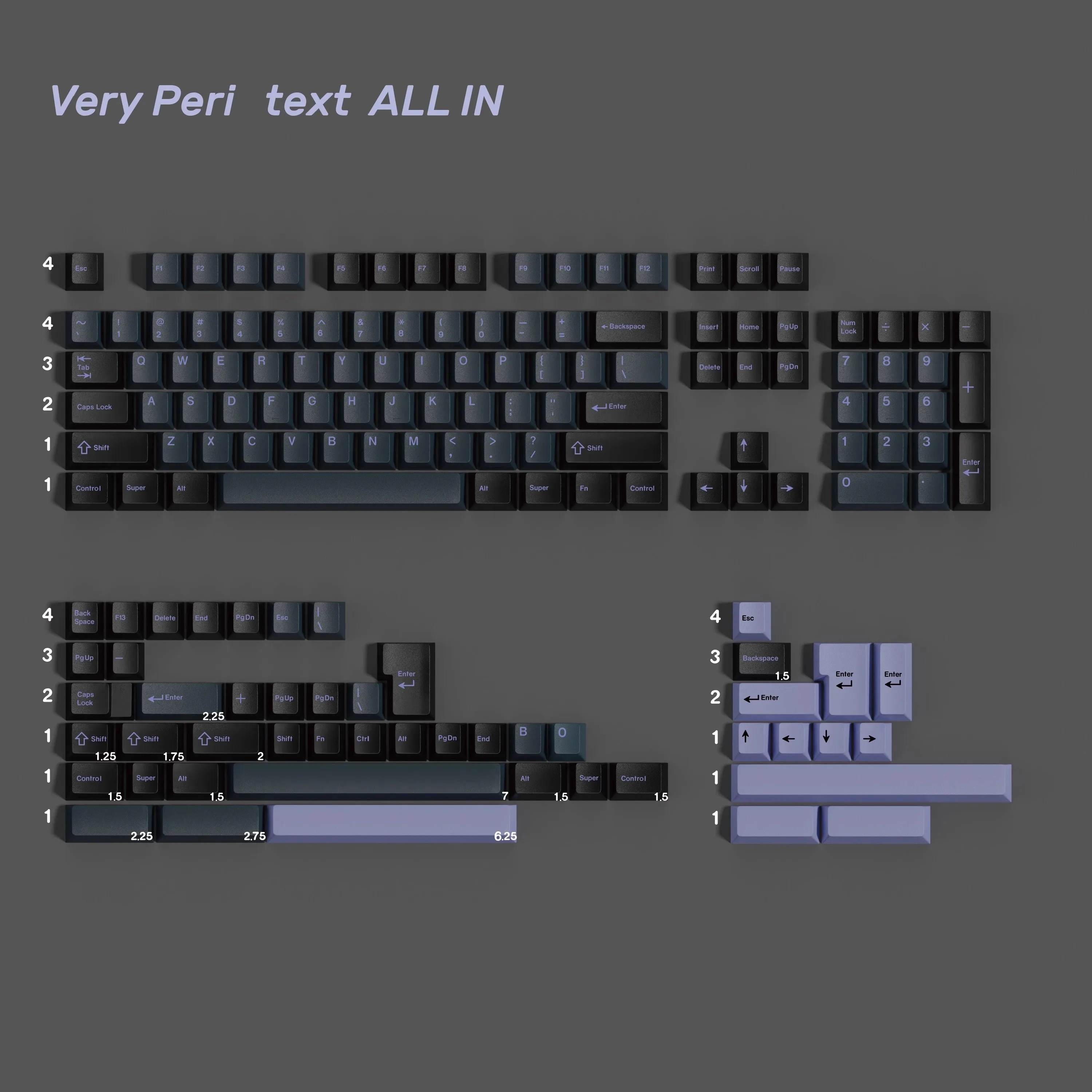 

1 комплект колпачков для клавиш SW Very Peri PBT, 5-сторонние колпачки для клавиш с красителем, колпачки для клавиш с вишневым профилем для Alice Double B Split 7U, пробел