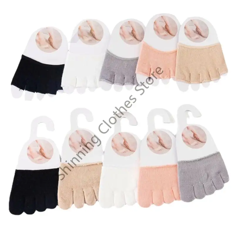 

M68A 5 Pairs Women's Cotton Toe Separator Half Socks Breathable Antislip Invisible Toe Toppers Liners Covers for High Heel