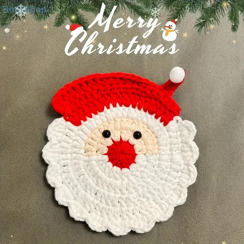 

Вязаная крючком подставка Санта-Клауса ручной работы — праздничный красно-белый рождественский декор, подставка для напитков для праздничной установки стола