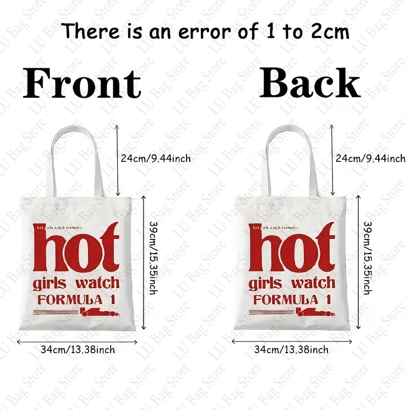 Hot Girls Watch Formula 1 Pattern Tote Bag Casual Canvas Shoulder Bag Funny Slogan Shopping Bags Formula Carrier Bags