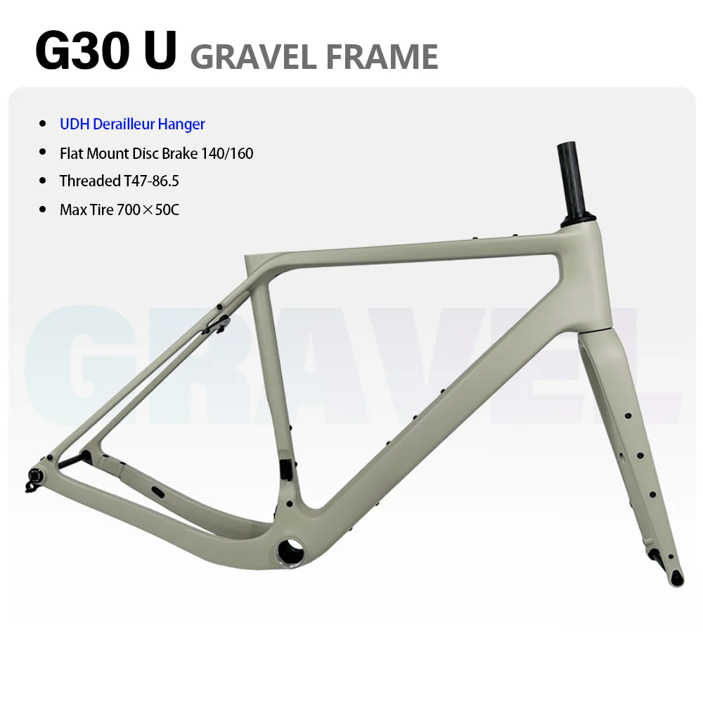 2024 G30U Carbon Gravel Bike Frame UDH Derailleur Hanger Treaded T47 Full Hidden Cable Gravel Frameset Carbon Road Frame Bicycle