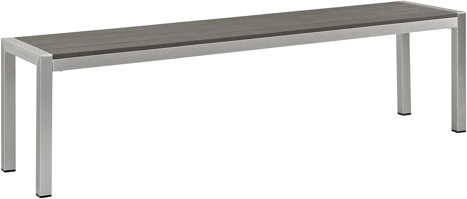 Shore Aluminum Outdoor Patio Bench In Silver Gray