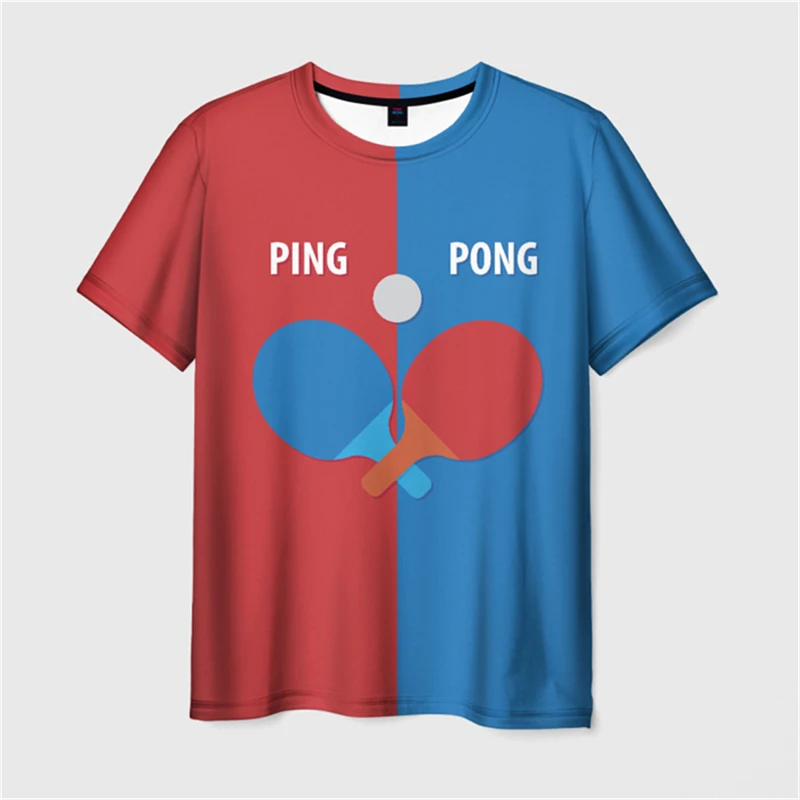Table Tennis Full 3D Print T-shirt Men Cartoon Graphic Leisure Short Sleeve T Shirts Funny Children Size Ping Pong Sport Tees