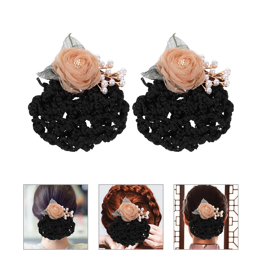 

2 pcs Flower Hair Bun Clip Hairnet Barrette For Women Elegant Bun Cover Net Decorative Hair Clip Party Work Daily Ballet Nurse