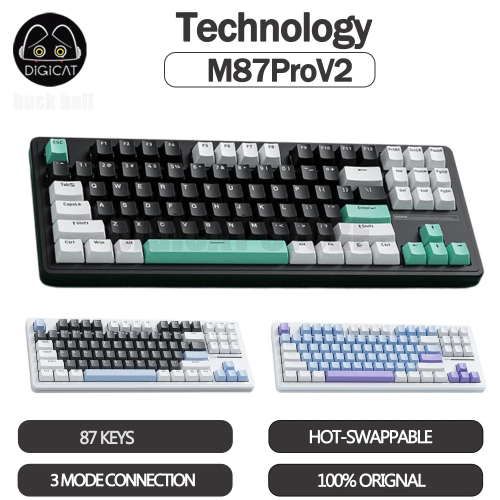 

Xinmeng M87Pro V2 Mechanical Keyboard 3 Mode USB/2.4G/Bluetooth Wireless 87Keys Gasket Hot Swap RGB Backlit Office Keyboard Gift