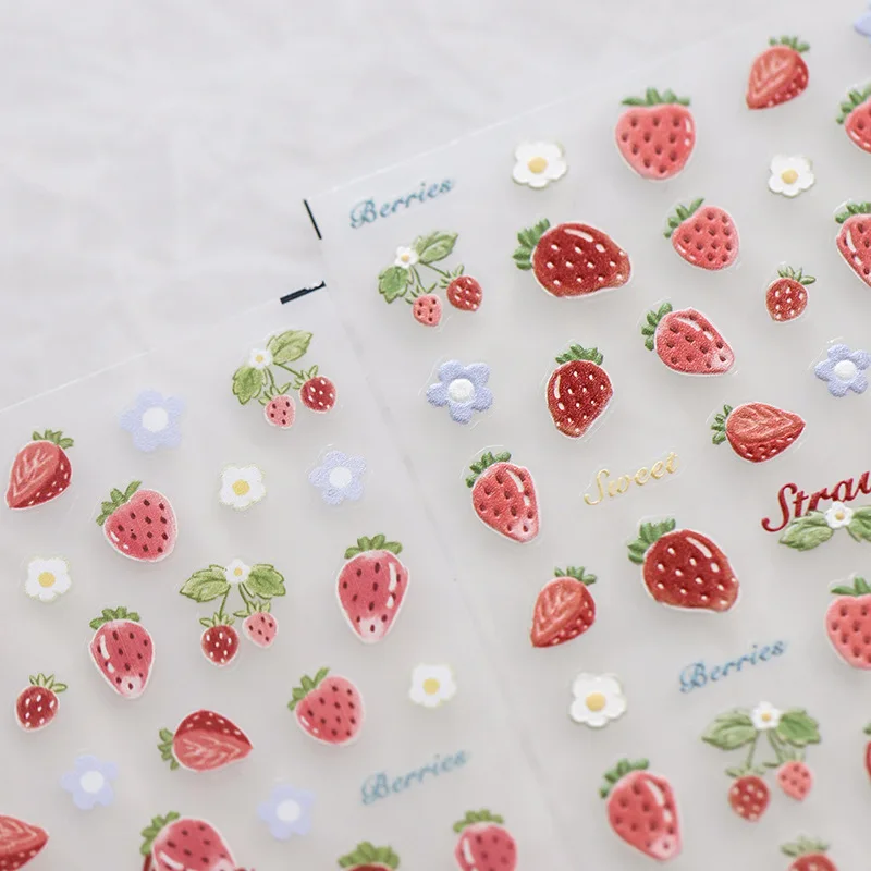 5D Strawberry Nail Art Stickers Little Wild Flower Nail Stickers Summer Fruit Slider for Nails Cute High Quality Flower Nail Art