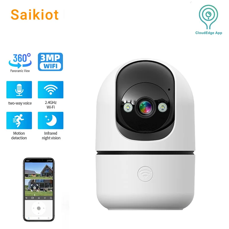 Saikiot Indoor WIFI Camera 3MP CloudEdge APP Baby Monitor Camera Human Detection Two Way Audio Wireless CCTV Security Camera