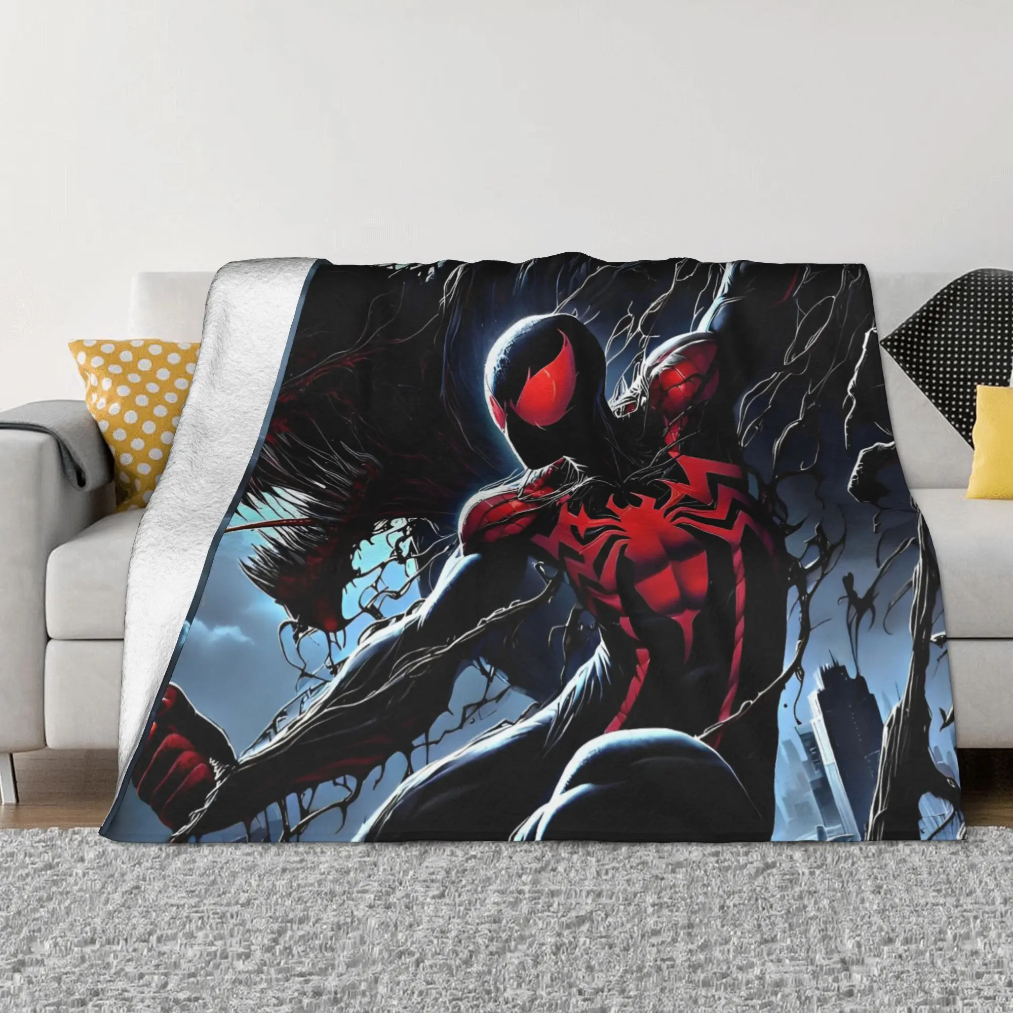 Miles Morales Symbiote Blankets Spider Venom Flannel Funny Soft Throw Blankets for Coverlet Summer