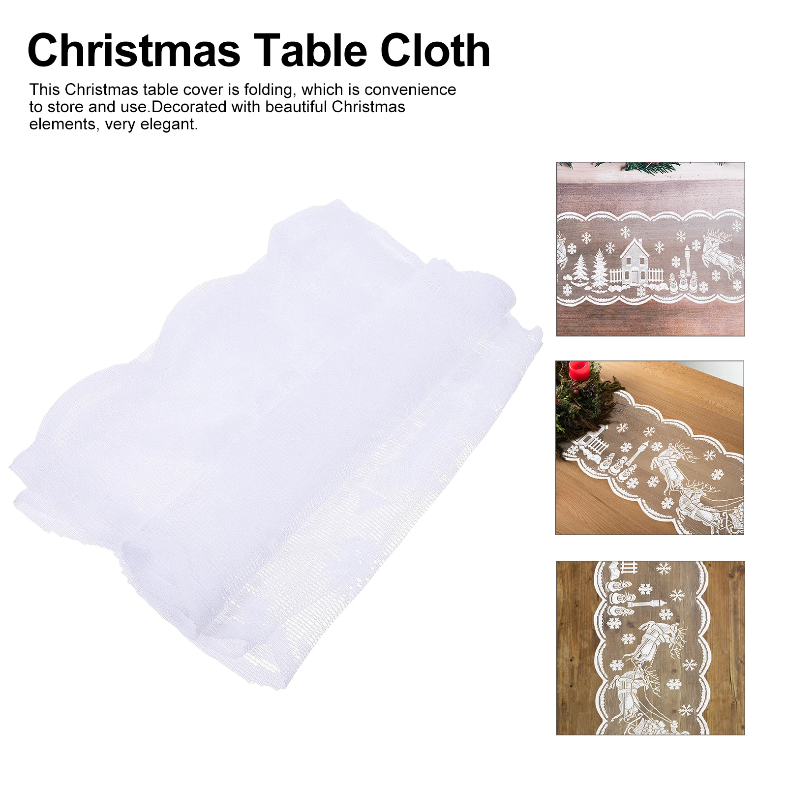 

Christmas Tablecloth Decorative Runner Lace Design for Home Bar Restaurant White Xmas Festival Foldable Table Cover