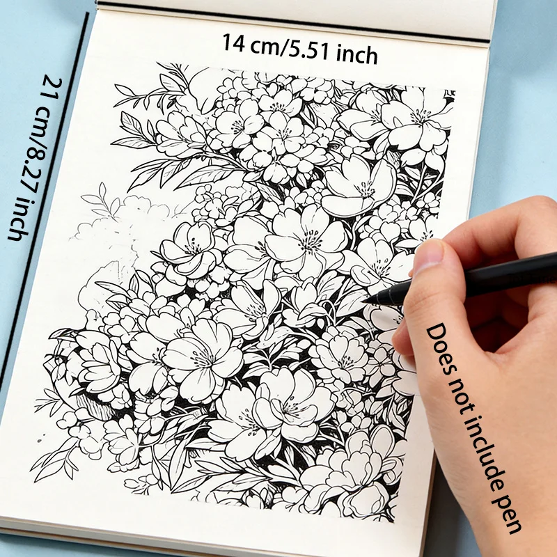 A Mandala/Flower Zen Painting Copy and Coloring Graffiti Album, Multiple Themes, 24 Different Patterns, Provides Inner Peace