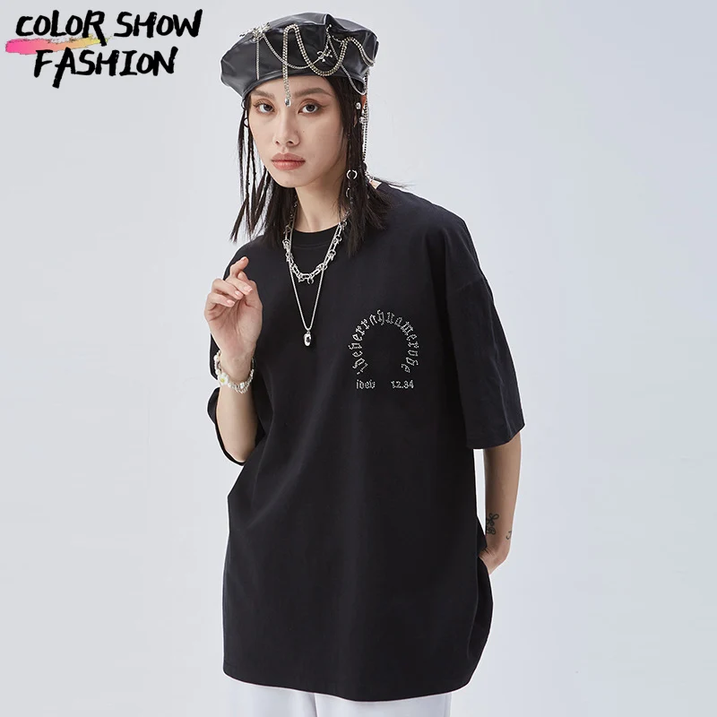 

Cross Print Women's T-shirt Loose Hot Diamond 2023 New Summer Street Wear Cotton Short-Sleeved Hip-Hop Casual Loose T-shirt