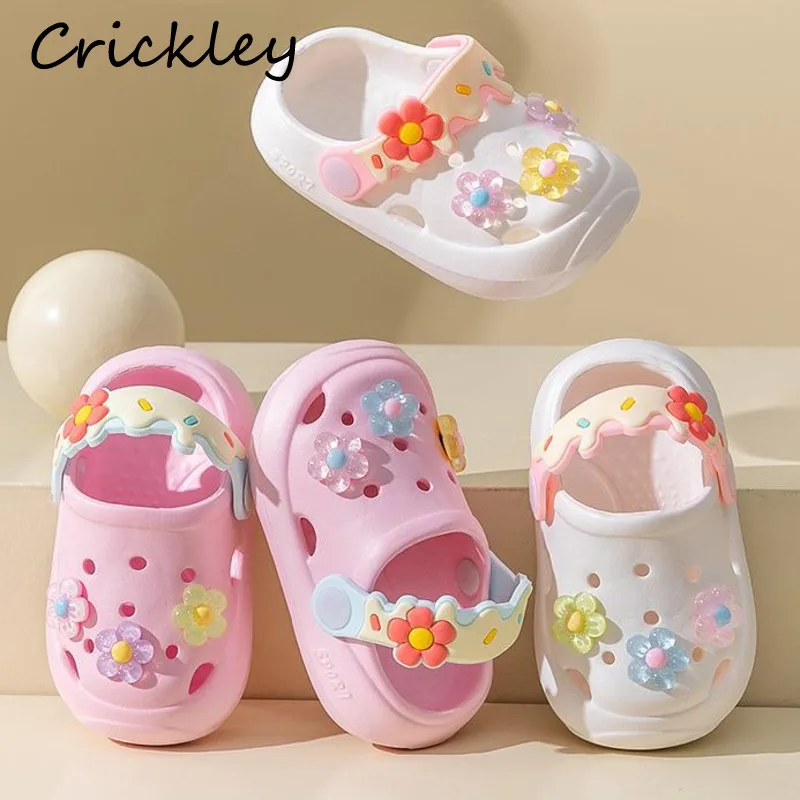 Flowers Baby Girls Slippers Summer Cute Princess Garden Clogs Shoes For Kids Soft Non Slip EVA Toddler Children Beach Shoes