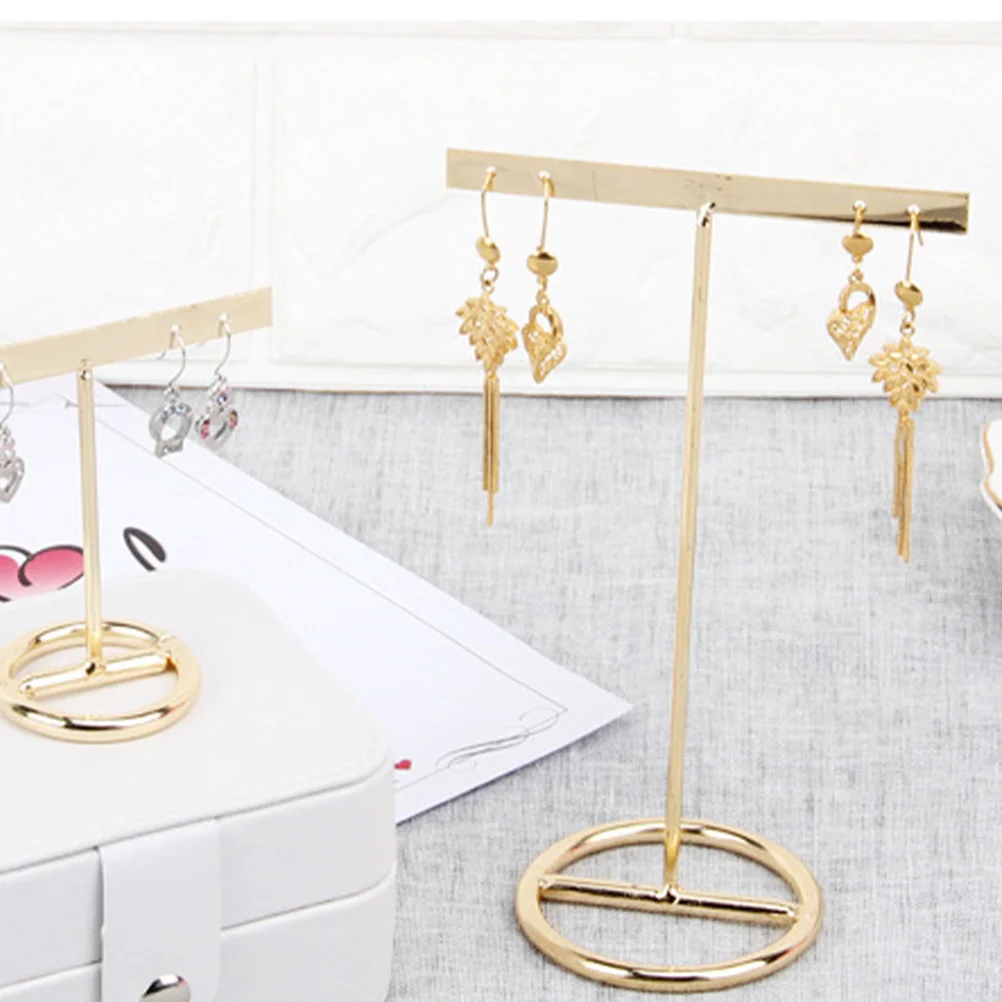 

2 Pcs T Shape Earring Display Earrings Stand Jewelry Metal Holder Golden Organizer