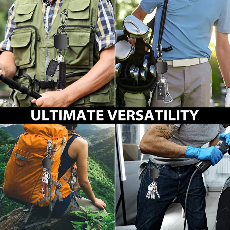 Key Chain Heavy Duty Metal ID Badge Holder Key Reel, Carabiner Keychain With Belt Clip, 27.5Inch Steel Cord