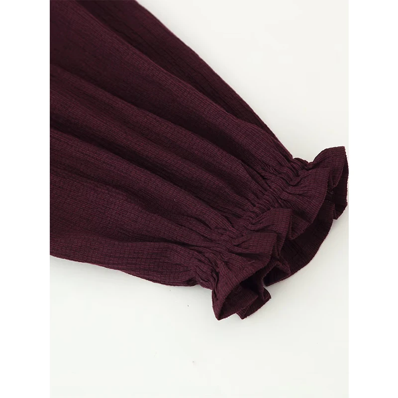 YENKYE nouvelles femmes mode perlée chemise brodée à lacets col rond à manches longues décontracté Blouse ample printemps haut d'automne