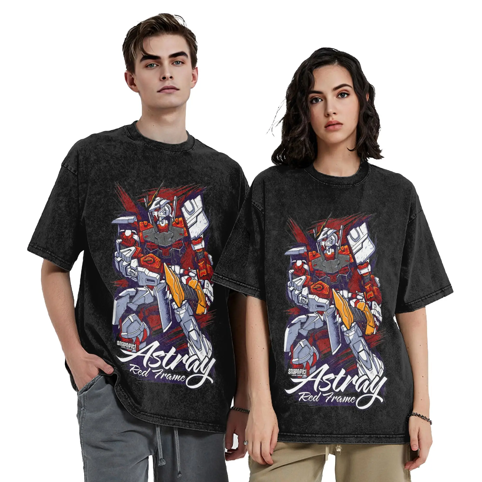 Astray Red Frame Gundams Robot Washed T Shirts Cotton Novelty T-Shirts Round Collar  Tee Shirt Short Sleeve Clothes Summer