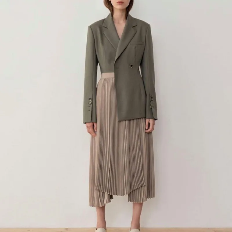 Eeovni 2025 elegante blazer feminino cor sólida gola entalhada botão reunido cintura design jaqueta senhora do escritório outono novas roupas