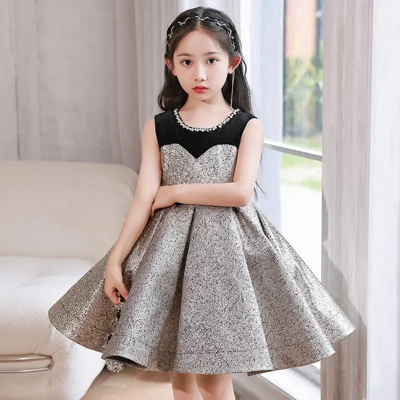 2025 Baby Girl Dress Luxury Vintage Party Dresses Kids Elegant Sequined Ball Gown Girls Evening Clothes Banquet Children Formal
