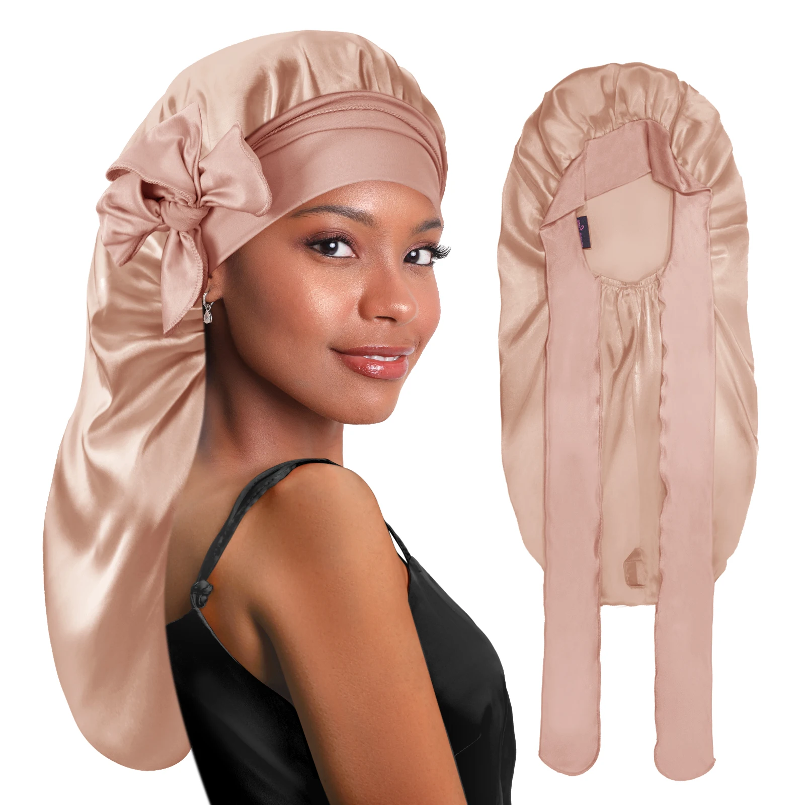 Bonnet Queen Long Silk Bonnet for Sleeping with Tie Band