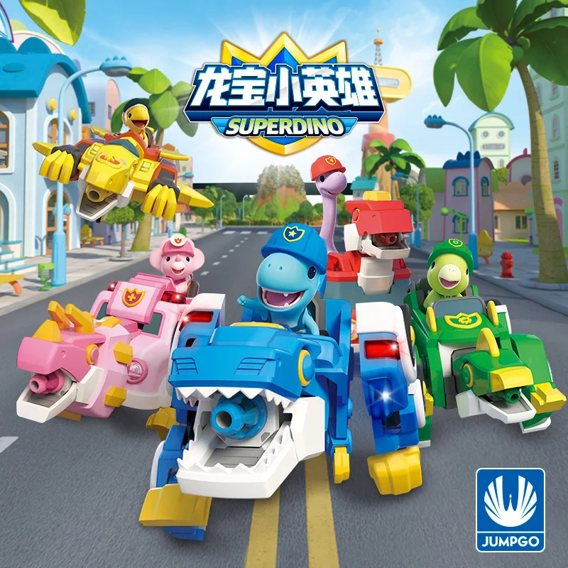 Dragon treasure little hero transformation toys children sound and light police car dinosaur fire truckx rescue car gift