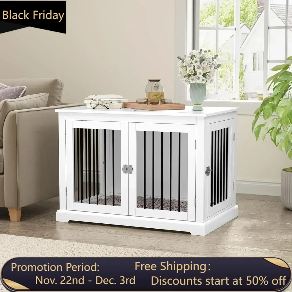 Dog Crate, Kennel with Cushion for Small and Medium Dogs and Kennel with Flip-top Plate, Chew Proof Metal Bars, Dog Crates