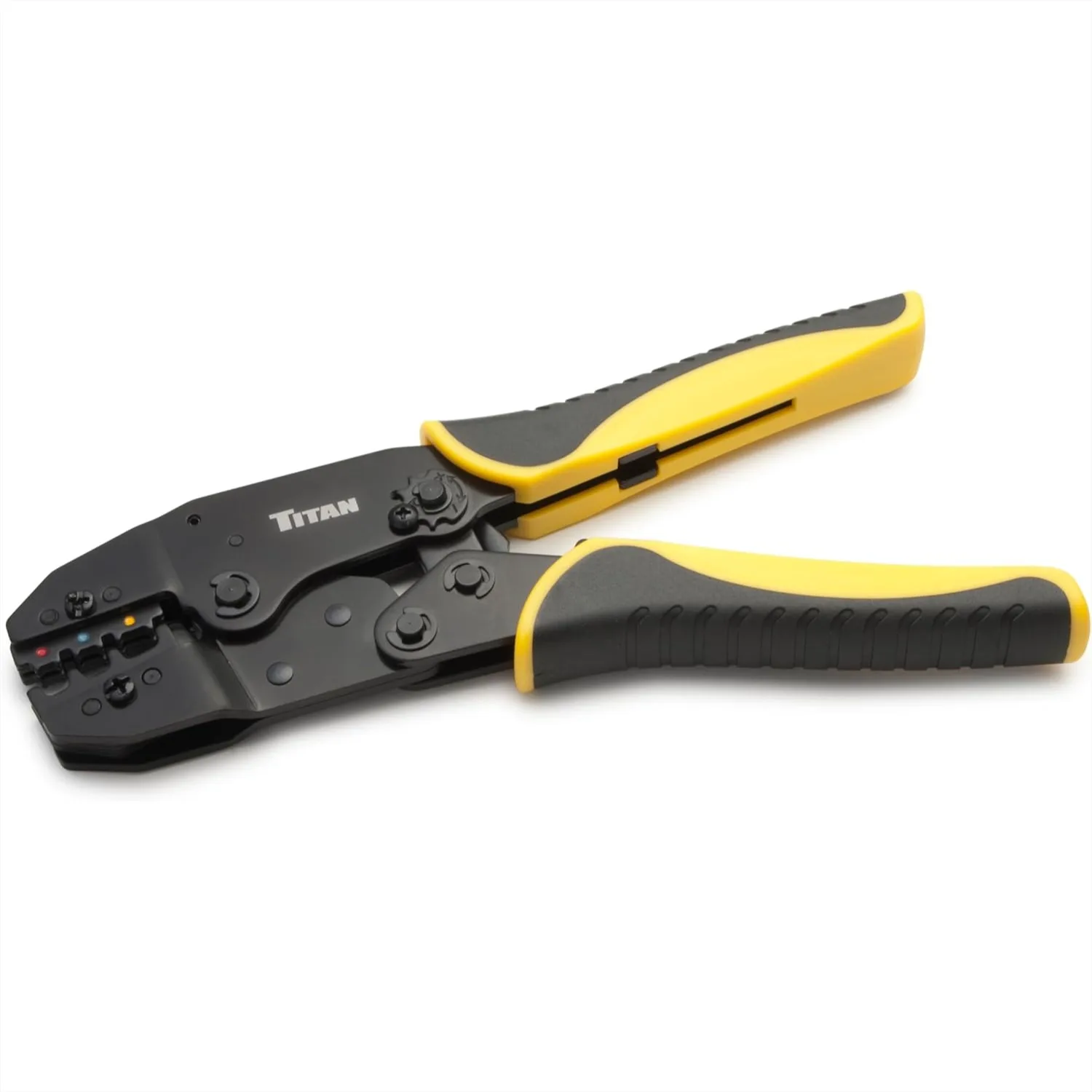 

Ratcheting Wire Terminal Crimper Tool for Insulated Terminals, Fixed Jaw, Adjustable Clamping Force