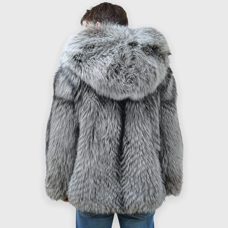 Real Sliver Fox Fur Coat Natural Fox Fur Coat 2024 Fashion High Quality Winter Fluffy Fur Jacket with Hooded