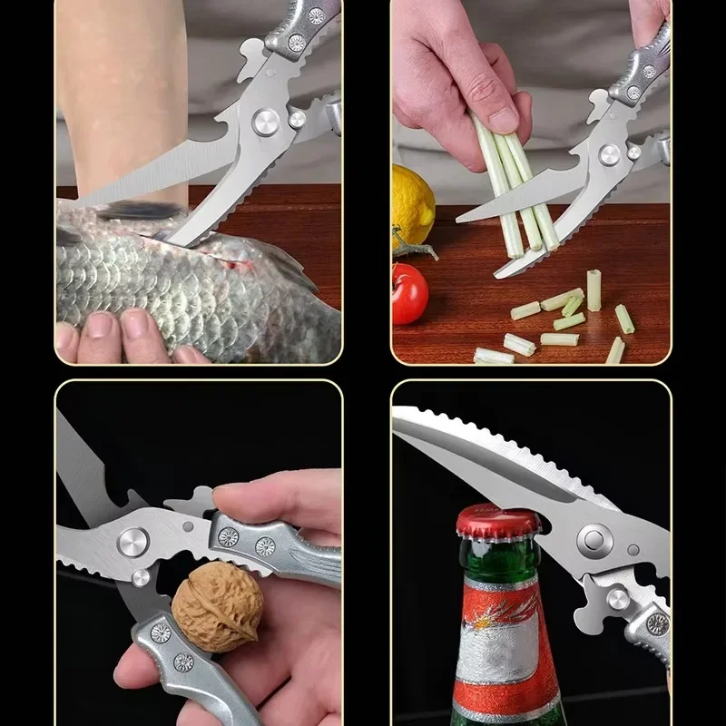 مقص مطبخ من الفولاذ المقاوم للصدأ مقص عظم الدجاج مقبض بلاستيكي مقص متعدد الوظائف مطبخ منزلي مثالي #6