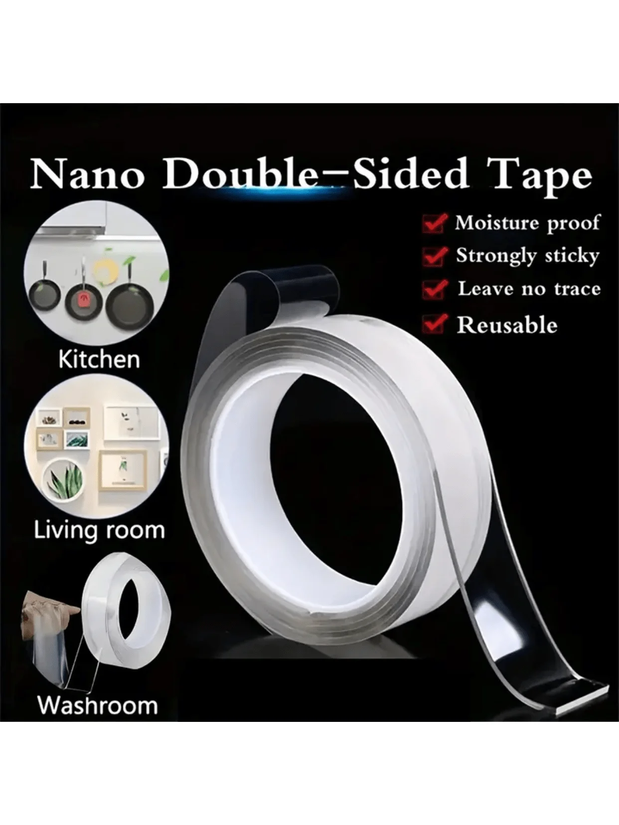 Waterproof Nano Adhesive, for Car & Bathroom. Holds in Humidity, 12x12x3cm, Strong Grip