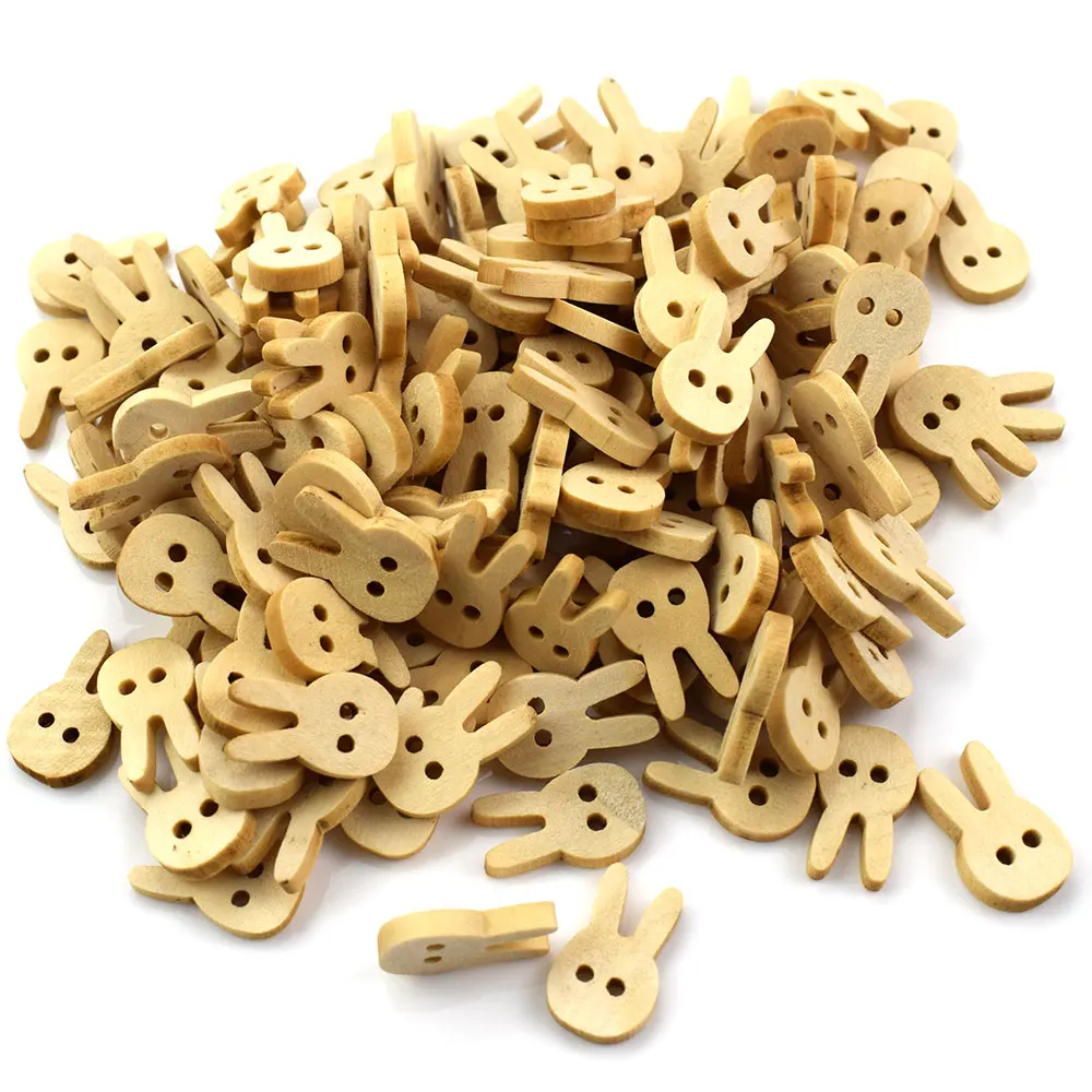 50PCS Rabbit Wooden Buttons Cute Natural Color Sewing Clothes Button Scrapbooking Garment DIY Apparel Accessories
