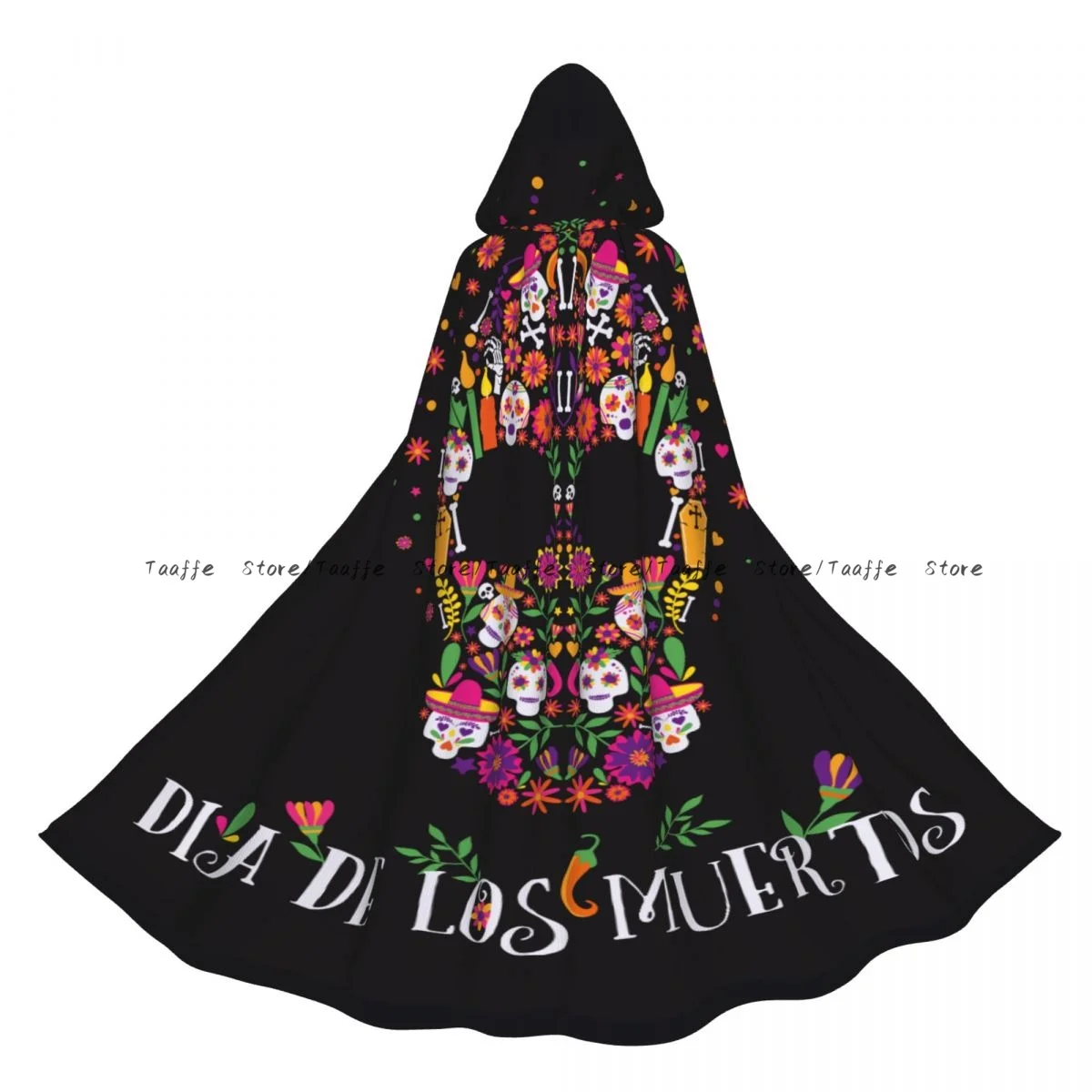 

Day Of The Dead Dia De Los Muertos Skull Cloak Cape Hooded Medieval Costume Witch Wicca Vampire Halloween Costume Dress Coat