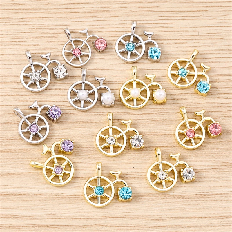 5 Stück 14x13mm Niedliche Kristall-Legierungs-Fahrrad-Anhänger für Schmuckherstellung, Halsketten, Ohrringe, Armbänder, DIY-Bastelzubehör – Detail 14