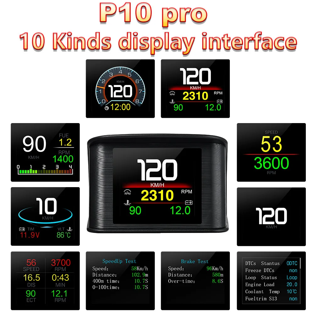 OBD2-P10 Pro Universal HUD OBD Head Up Display HUD On Board Computer Digital Speedometer Fuel Consumption Multiple Language