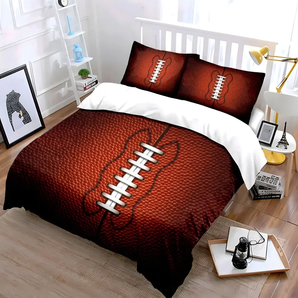 3Pcs Realistic Football Bedding Set, Detailed Football Stitching and Texture Print Duvet Cover, bedroom decor 3pc