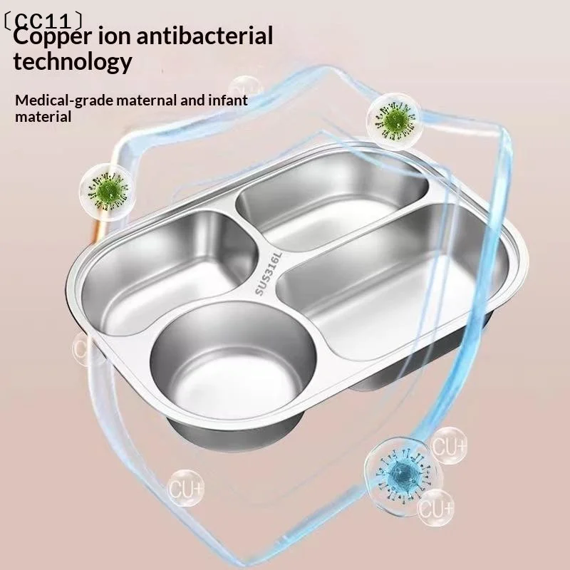 2/3/4 Grids Food Plate Dishes Reusable Stainless Steel Square Divided Dinner Plates Fruit Salad Plate Tableware Container〔CC11〕