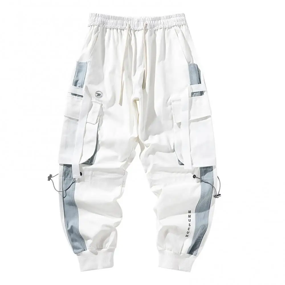 

Pockets Ankle Tied Pants Hip Hop Drawstring Men Trousers Long Multi Straps Cargo