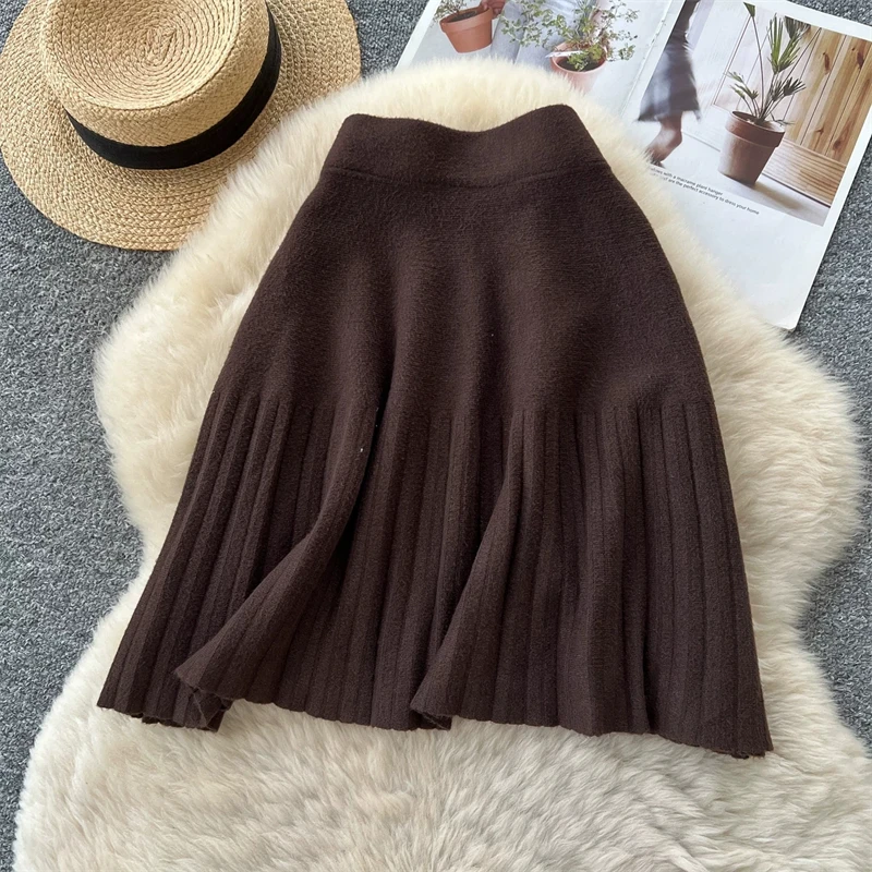 Damen-Strick-Minirock mit hoher Taille, plissierter Swing-Rock, Herbst-Winter, warm, weich, A-Linien-Rock, Damen-Freizeitkleidung, Alltagsbekleidung, Unterteil 644 – Detail 7