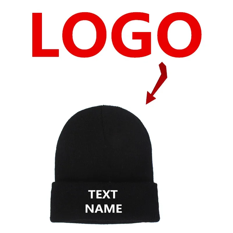 Gorro de invierno con logotipo personalizado bordado o estampado, gorro de punto con letras y nombres personalizados