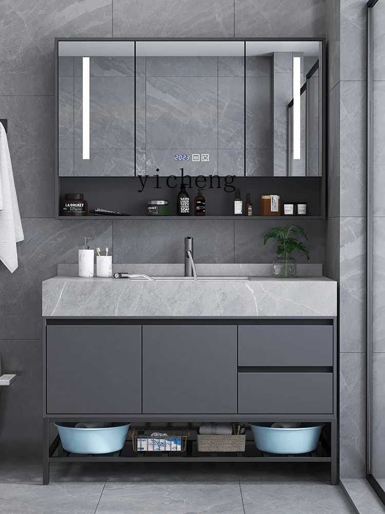 rock slab integrated bathroom cabinet combination floor-to-ceiling face wash basin sink toilet washstand