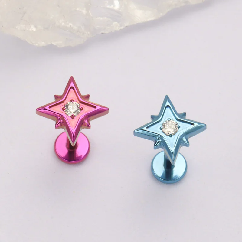 ZOOR ASTM F136 التيتانيوم تشيكوسلوفاكيا أربع نجوم مدببة شقة الظهر الغضروف قرط الاذن المرصع داخليا الخيوط مختبر اللولب الزنمة الشفاه الدائري