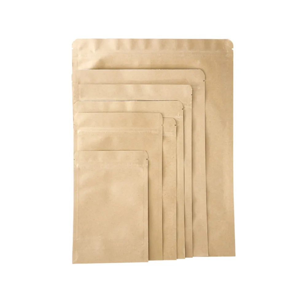 100pcs Brown Standing Up Kraft Paper Ziplock Bags with Inner Aluminum Foil - Food Grade Paper Foil Zipper Pouches Tea Packaging