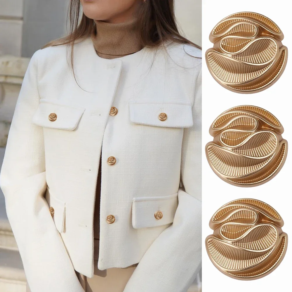 10 Pieces/set Striped Design Metal Buttons for Coats, Dresses and Jackets, Elegant and Simple Gold-coloured Decorative Buttons