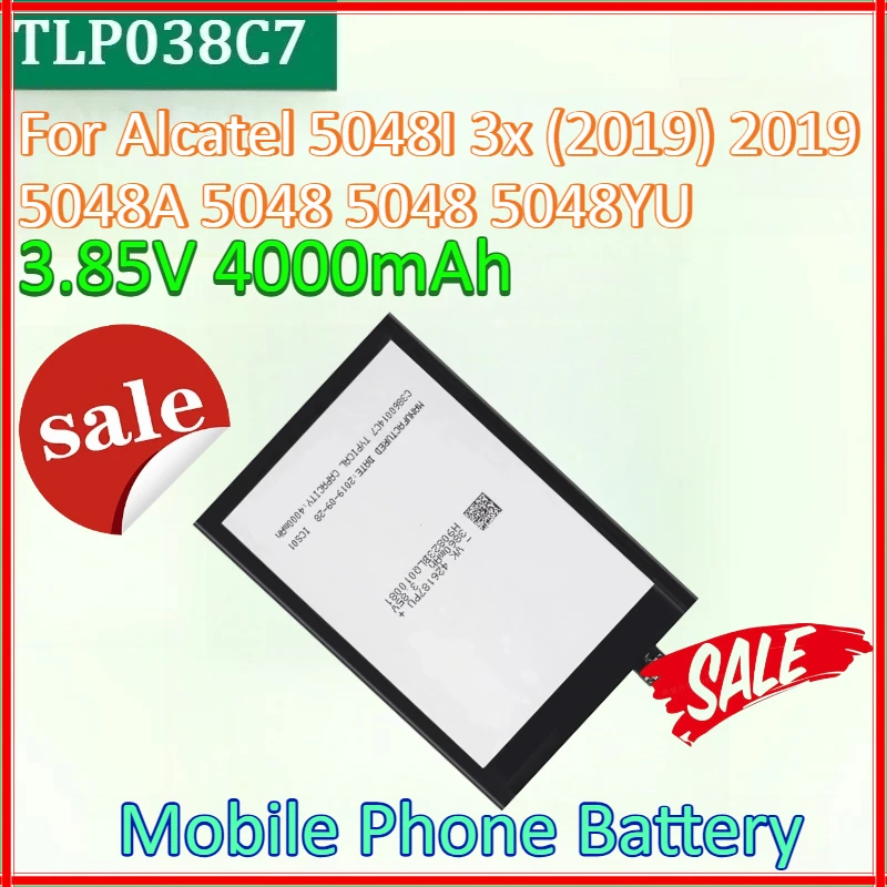 

Новый аккумулятор TLP038C7 TLP038C1 3,85 В, 4000 мАч для мобильного телефона Alcatel 5048I 3x (2019) 2019 5048A 5048 5048 5048YU, аккумуляторы