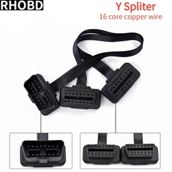 Latest Flat+Thin 16Pin OBD 2 Extender OBD2 16 Pin ELM327 Male To Dual Female Y Splitter Elbow Extension Connector Cable Tool